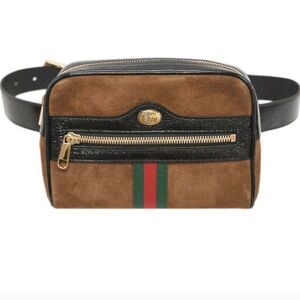 Gucci Ophidia GG Marmont Webbing Brown Suede Patent Leather Bag